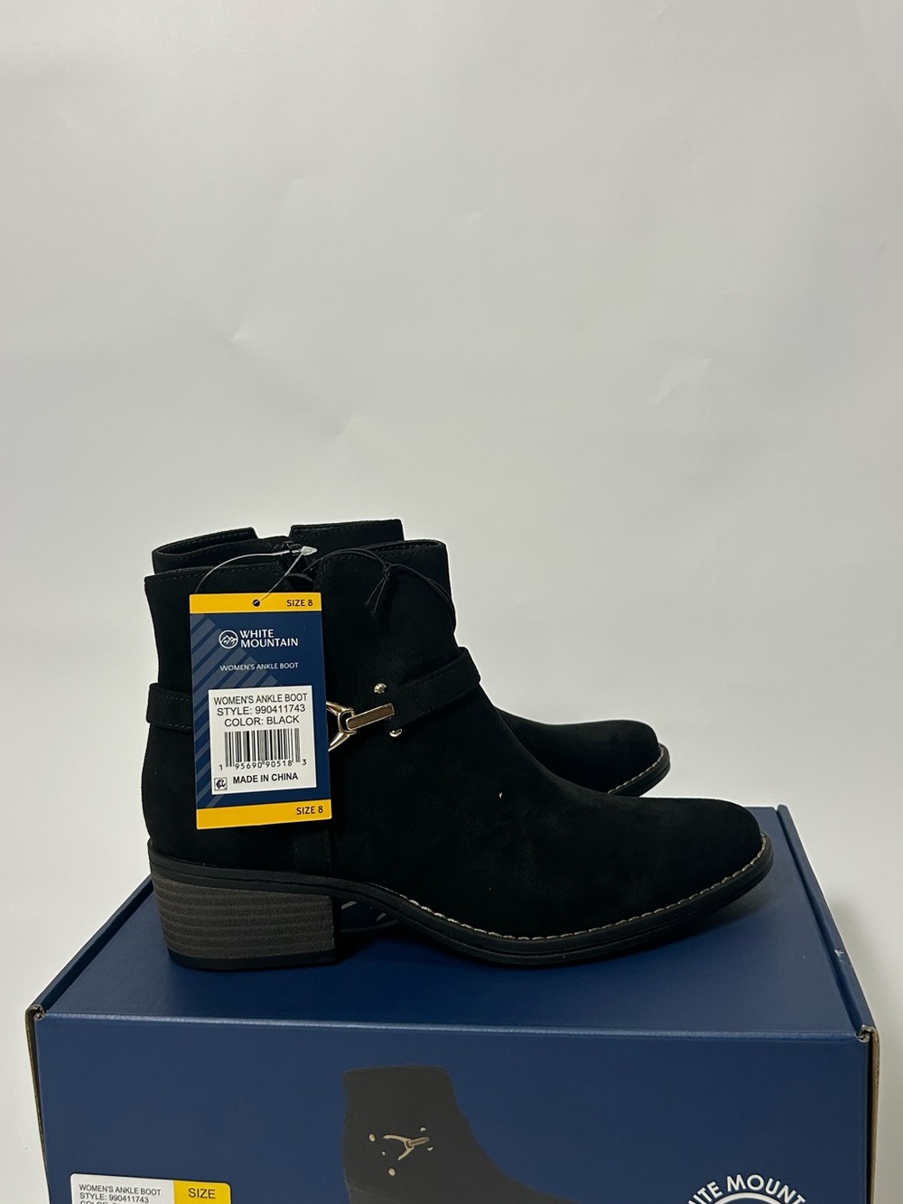 NWT White Mountain Black Suede Ankle Booties with Decorative Strap